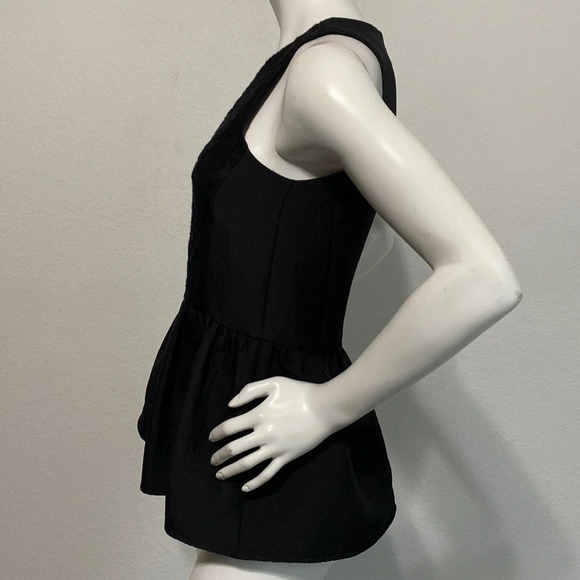 Tibi Virgin Wool Jacquard Brocade Peplum Sleeveless Black Blouse Size 0 - Picture 3 of 7